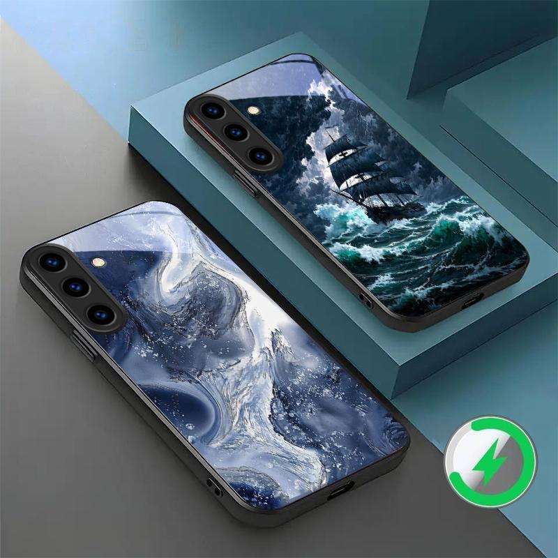 Морская буря маленький парусник Подходит для Samsung Galaxy S26 Ultra S20 FE S21 S22+ S23 Plus S24 S25 Edge магнетизм Стекло Чехол для телефона