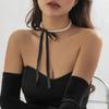 Trend Wedding Party Jewelry Long Black Ribbon Choker Necklace for Women Elegant White Imitation Pearl Beach Vacation Necklaces