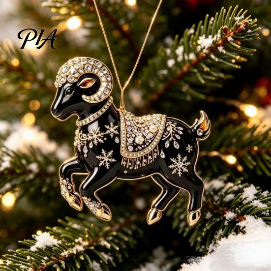 Acrylic Holiday Ornaments for Home Black Goat Christmas Tree Hanging Ornament, 2D Festive Lightweight Holidays Pendant, Decorative Car Accessory Party