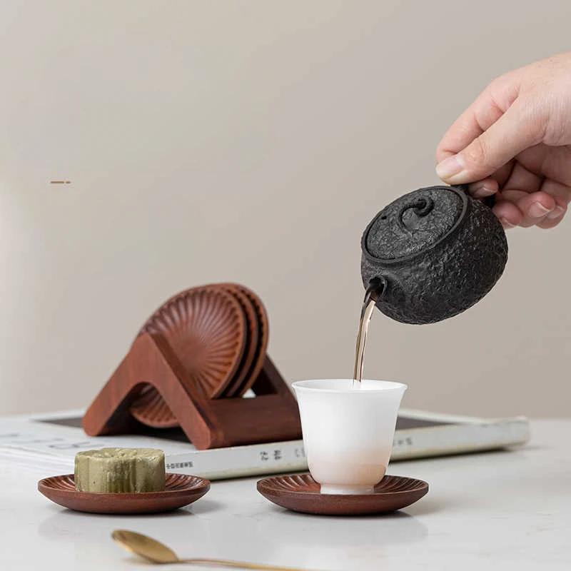 Узорчатые деревянные подставки водонепроницаемые противоскользящие коврики для чашек чая термостойкие многоразовые коврики для кружек кухонные столовые приборы декор