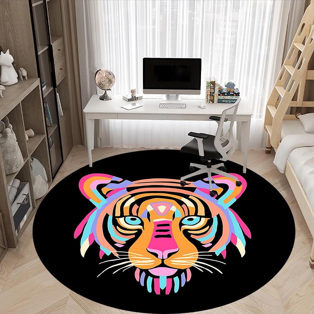 1pc Tiger Art Office Round Rug, Non-slip, Soft and Durable Office Rug for Interior Decoration, Perfect for Office, Beautiful Decoration yy260323028