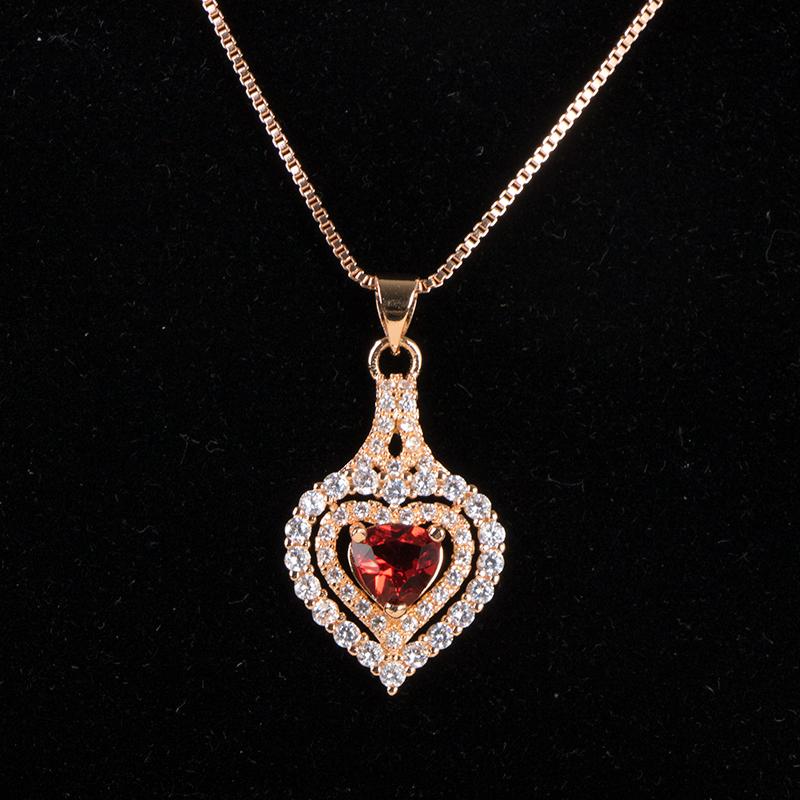 BELLA BOX Горячие продажи в форме сердца, рубиновые драгоценные камни, цвет розового золота, 5А, циркон, цепочка на ключицу, простое хрустальное ожерелье для женщин, свадебные украшения, оптовая продажа