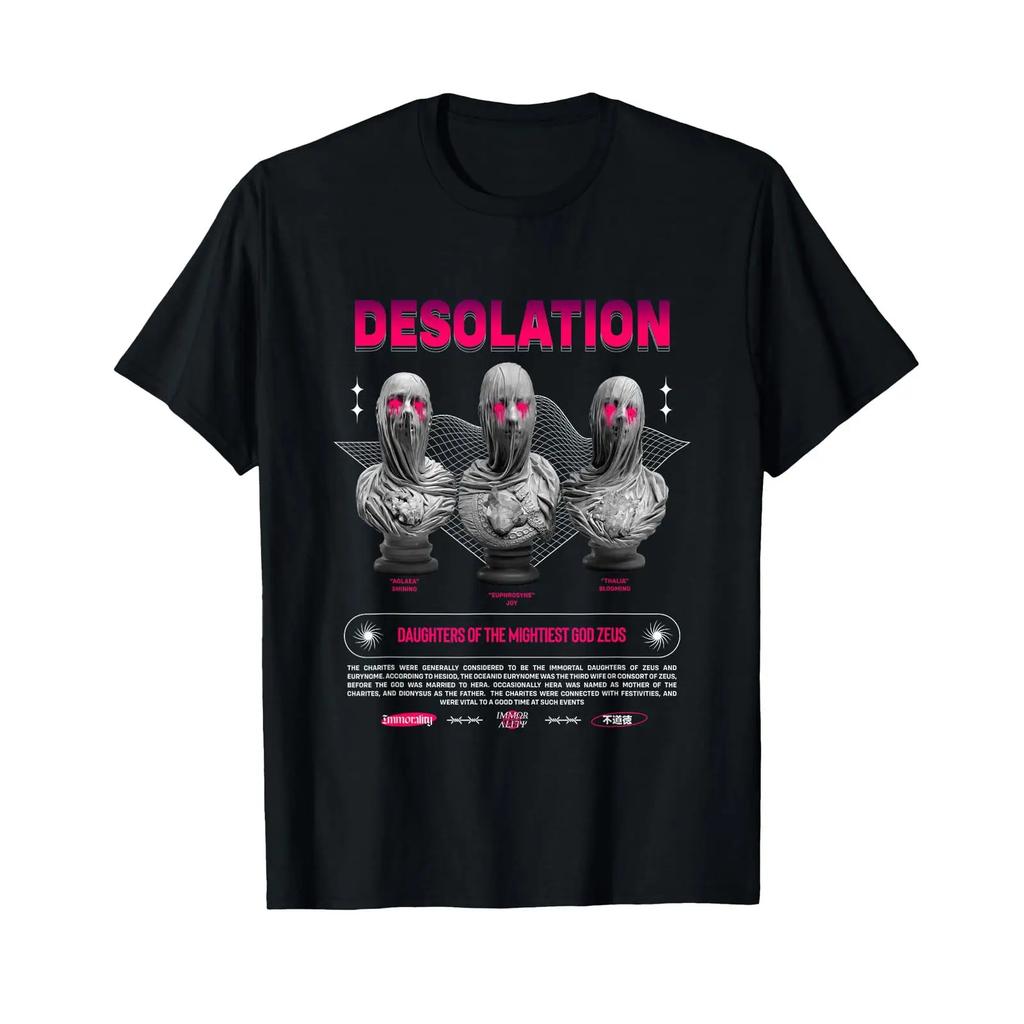 The Charites Desolation Sad Aesthetic Edgy Streetwear T Shirt Vintage Versatile Soft Graphic Casual Designer Clothes