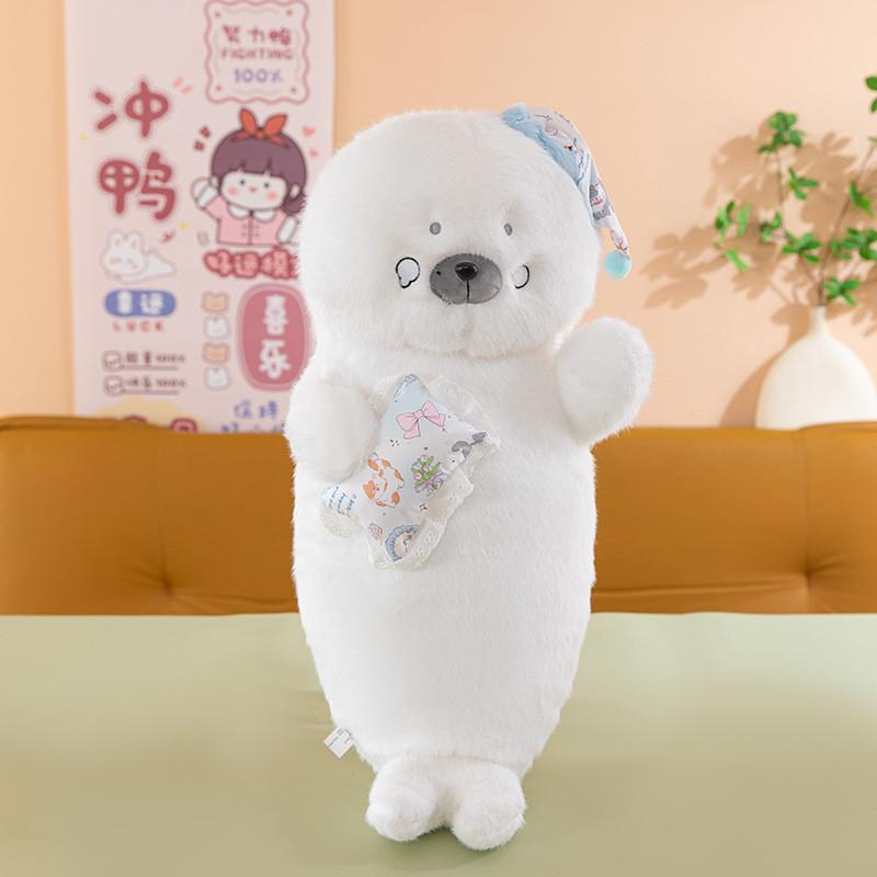 Cute Animal Plush Seal Cushion With Hat And Fish Design For Kids Sleep And Play