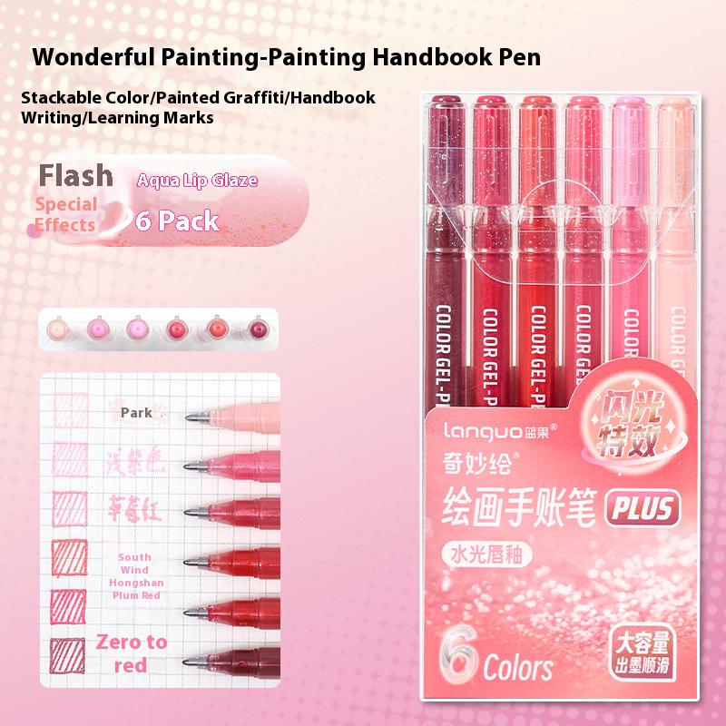 6 PCS Drawing Highlighter Morandi Gel Pen Glitter Effects Student Diary Scrapbook Painting DIY Office School Supplies Stationery