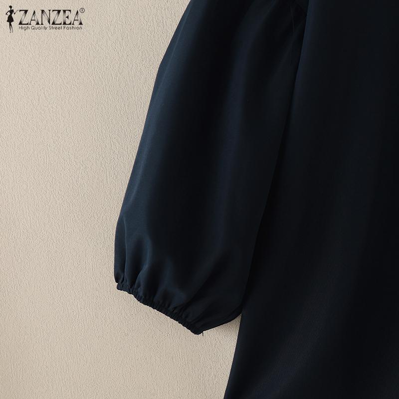 ZANZEA Женская повседневная блузка свободного кроя с рукавом 3/4 и круглым вырезом