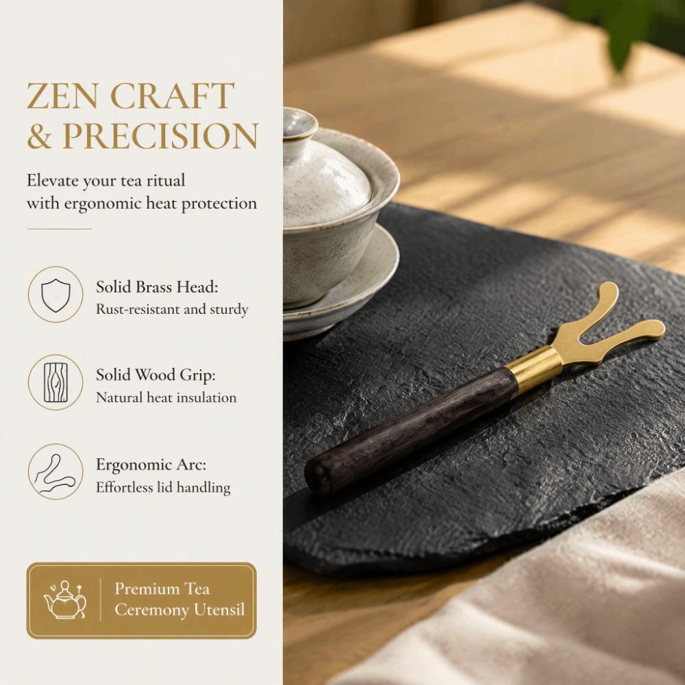 Heat-Resistant Teapot Lid Fork Brass Material Heat Insulation Tea Clip For Tetsubin Kettle