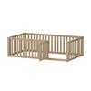 Kids' Bed 90 x 200, Wooden Floor Bed Frame with Fence and Door