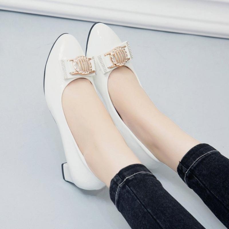 Maogu 2024 Новые женские туфли на каблуках Модные туфли из искусственной кожи Высокий каблук Небольшой толстый каблук Четыре сезона Туфли-лодочки Распродажа Черный