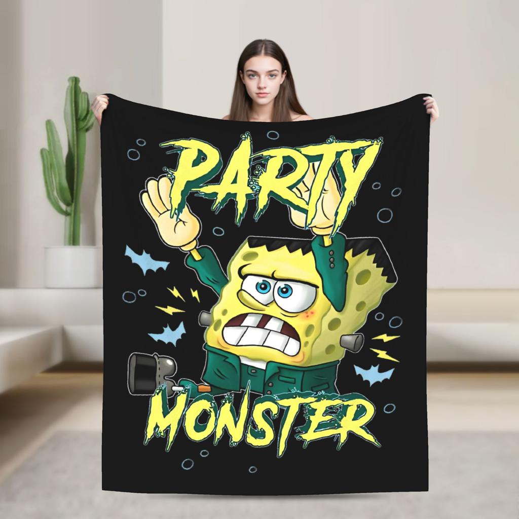 Spongebobed Blanket Flannel Winter Breathable Soft Throw Blankets for Home Travel Bedspread