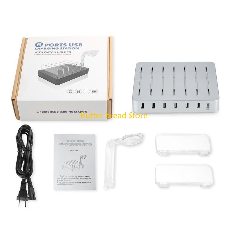 W89C Металлическая USB-станция для зарядки Быстрая многопортовая USB-станция Черный/Серебристый