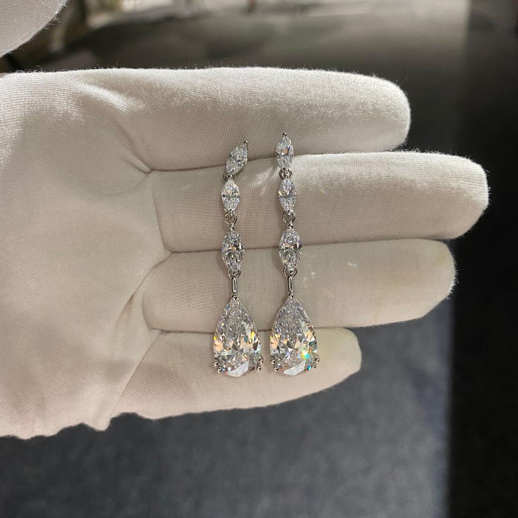 Gica Gema Серьги-капли с высокоуглеродистыми бриллиантами, стерлинговое серебро 925 пробы, 47*10 мм, белый драгоценный камень, романтические ювелирные изделия, подарки для свадебной вечеринки, новый тренд