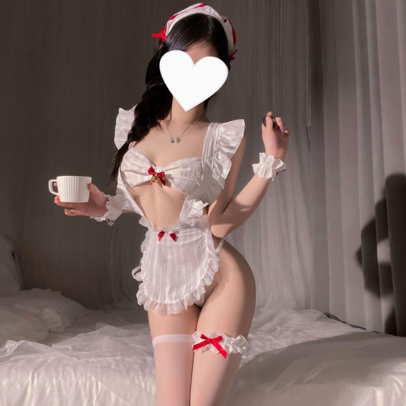 Сексуальное нижнее белье Полое кружево Форма горничной Перспектива Край в виде лепестков лотоса Маленькая грудь Поварской фартук горничной Платье персонажа