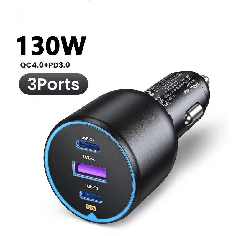 Автомобильное зарядное устройство USB C мощностью 130 Вт для Xiaomi iPhone 15 Samsung Galaxy S24, ноутбуков Tabet PD3.0 с быстрой зарядкой, автомобильное зарядное устройство USB Type C