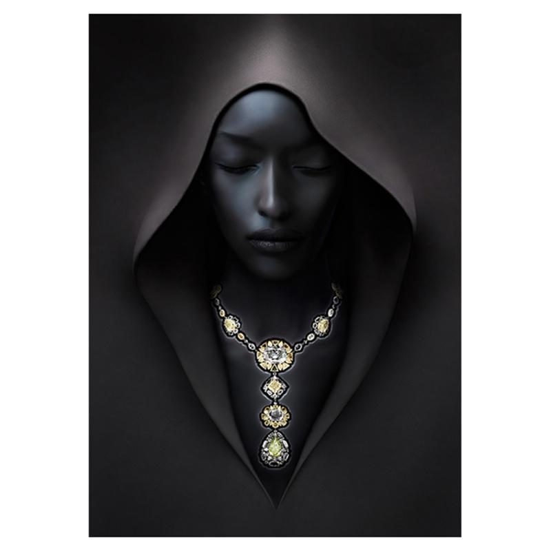 Gold Necklace African Woman Canvas Painting Figure Art Posters and Prints Black Women Wall Art Pictures for Living Room Decor
