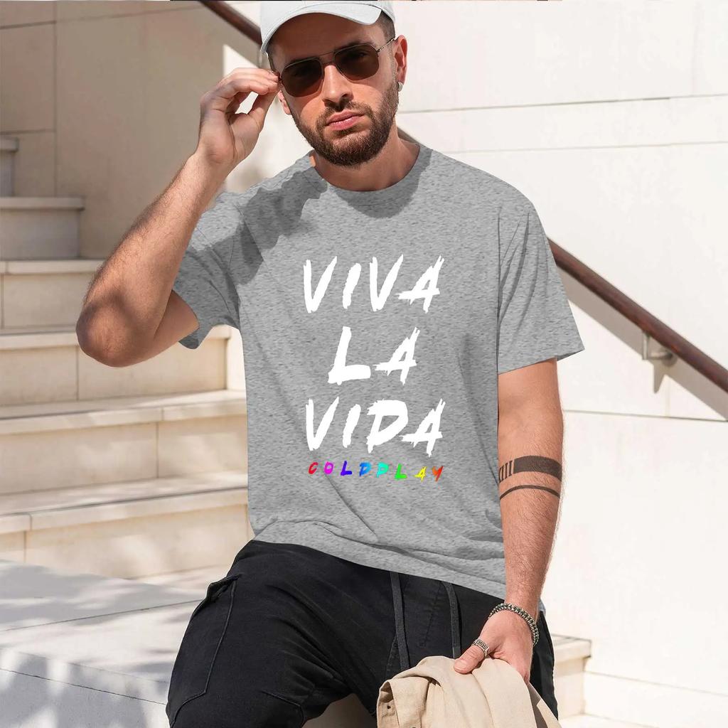 Viva La Vida 2026 Новая Мода Тяжелый Хлопок Горячая Распродажа Ретро Принт Веселая Круглая Шея Футболка Для Повседневного Комфорта