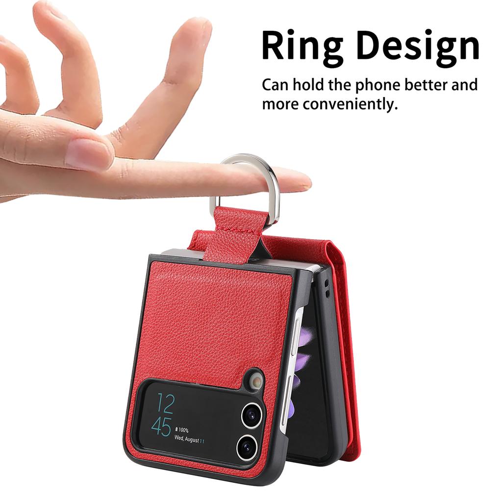 Anti-Falling Finger Ring Card Holder Leather Case for Samsung Galaxy Z Flip 4 Flip4 5G Flip3 Flip5 Flip 3 5 Zflip3 Phone Cover