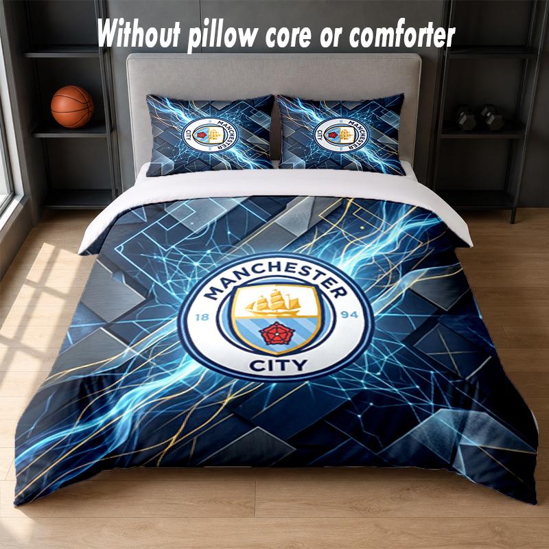 Manchester City Design Bed Bedding Set 1 Duvet Cover + 2 Pillowcases Soft Breathable Household Bed Linens