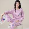 Женский пижамный комплект в корейском стиле из чистого хлопка с принтом, с длинным рукавом, для осени/весны