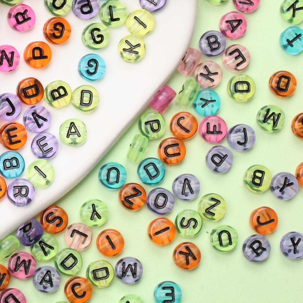 7mm Jewellery Making Acrylic 500pcs Flat Round Alphabet DIY Accessories Loose Beads Transparent Mixed Letter Keychain Necklace Bracelet Pendant