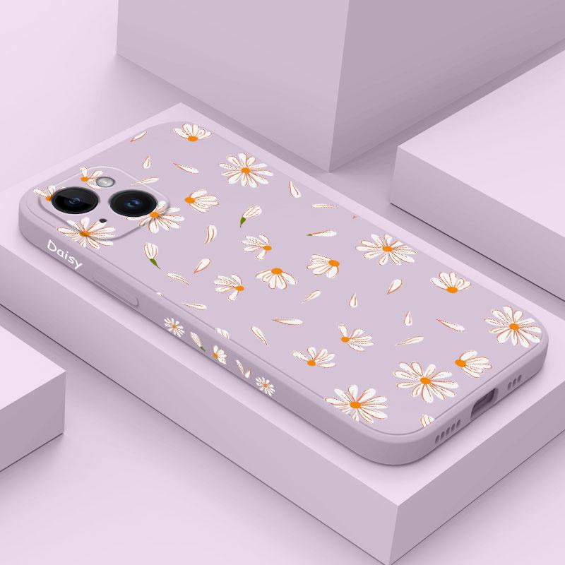 Чехол для телефона 'Летающие ромашки' для iPhone 17 17 Air 16 15 14 13 12 11 Plus Pro Max Min Жидкий силиконовый чехол