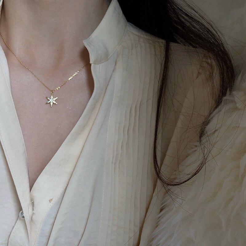 Подвеска из стерлингового серебра 925 пробы с кристаллами шестиконечной звезды, 14-каратное позолоченное ожерелье, женское модное трендовое ювелирное изделие