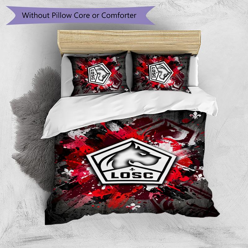LOSC Lille FC Printed 3PCS Bedding Set Breathable Duvet Cover with Pillowcases Decorative Bed Linen for Bedroom Home