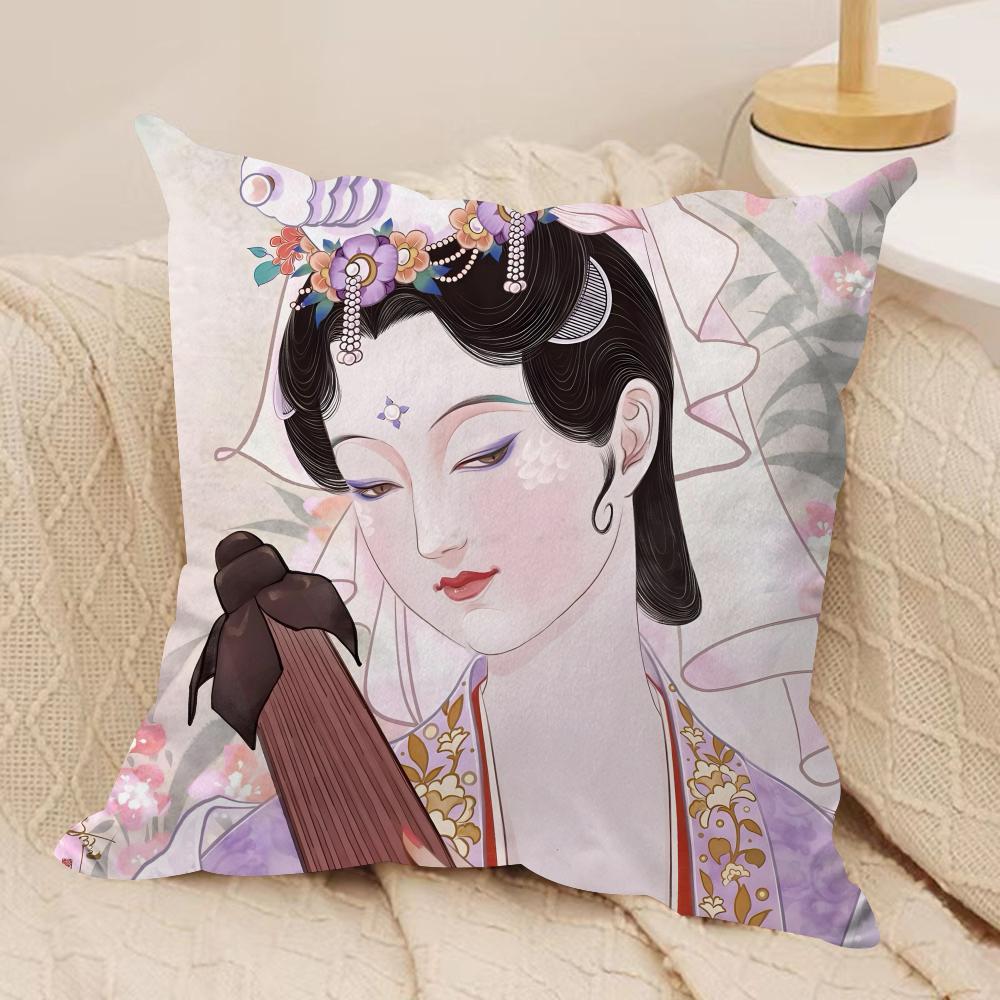 Chinese Ancient Style Beauty Cushion Cover Pillowcase Ultra Soft Skin Friendly Fabric Cloud Like Comfort Concealed Zipper