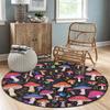 Dreamy Forest Fantasy Circular Rug Colorful Butterfly Mushroom Fern Print Carpet Daily Home Non-Slip Mat for Living Room Bedroom