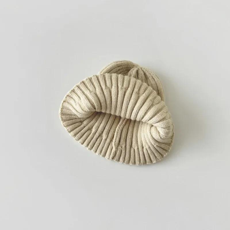 Autumn Winter Warm Furry Beanie for Young Kids Chic Retro Candy Color Crochet Bonnet Thicken Warm Toddler Knitted Hat