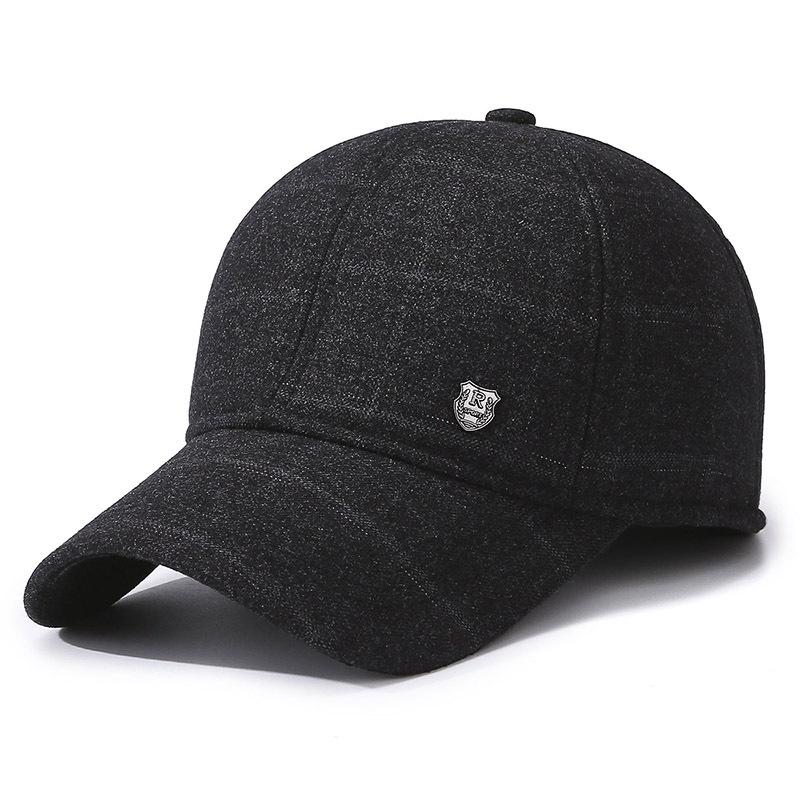 Новая шерстяная бейсболка для мужчин среднего и пожилого возраста, уличная повседневная теплая ветрозащитная клетчатая шапка, термошапка для ушей