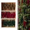 Atmospheric Photography Props 9Pcs Christmas Flocked Pendant with Lanyard, Vintage Ribbed Texture Tree Floral Arrangement Holiday Accents Hanging,