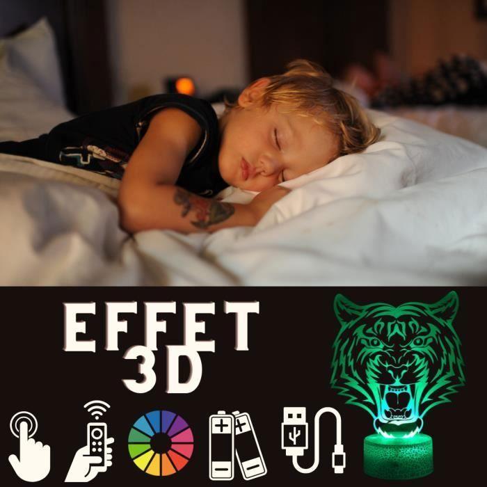 Lampe 3D LED - Animal Tigre - Veilleuse Multicolore - Télécommande - Design Tactile - Décoration Intérieure