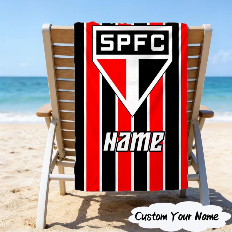1PC Custom Name Beach Towel Sao Paulo Team Spirit Beach Towel, Suitable for Camping, Travel, Beach Accessories, Super Absorbent, Family Gift