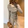 Chic One-word Shoulder Knitted Bottoming Shirt Women's Spring Slim-fit Spice Girls Irregular Inner Top Temperament Sweater