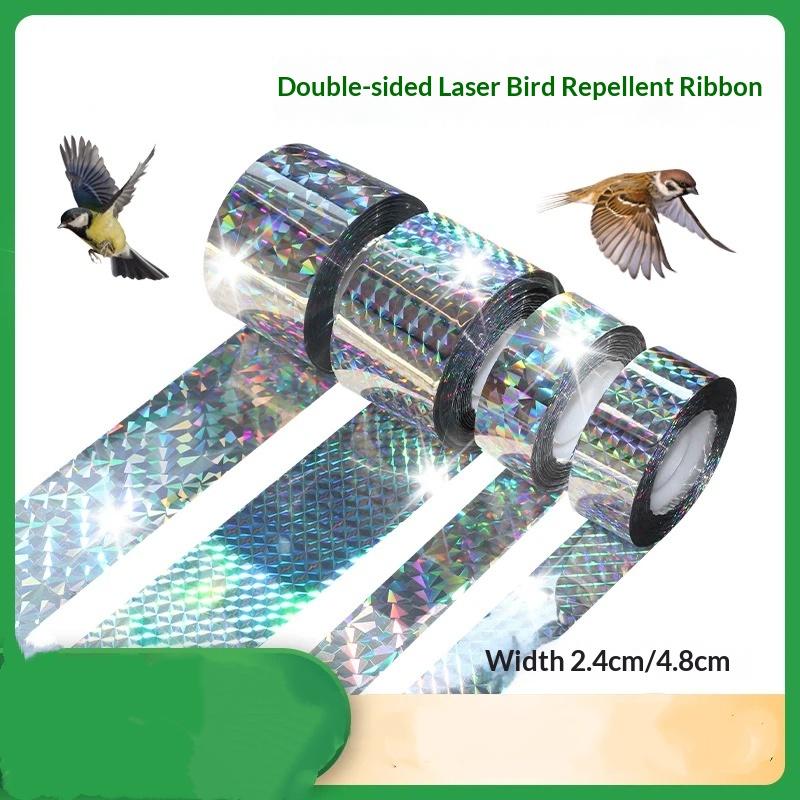 Bird Deterrent Holographic Tape 1 Roll Double Sided Reflective Scare Ribbon No Harm to Birds for Outdoor Yard Orchard Use