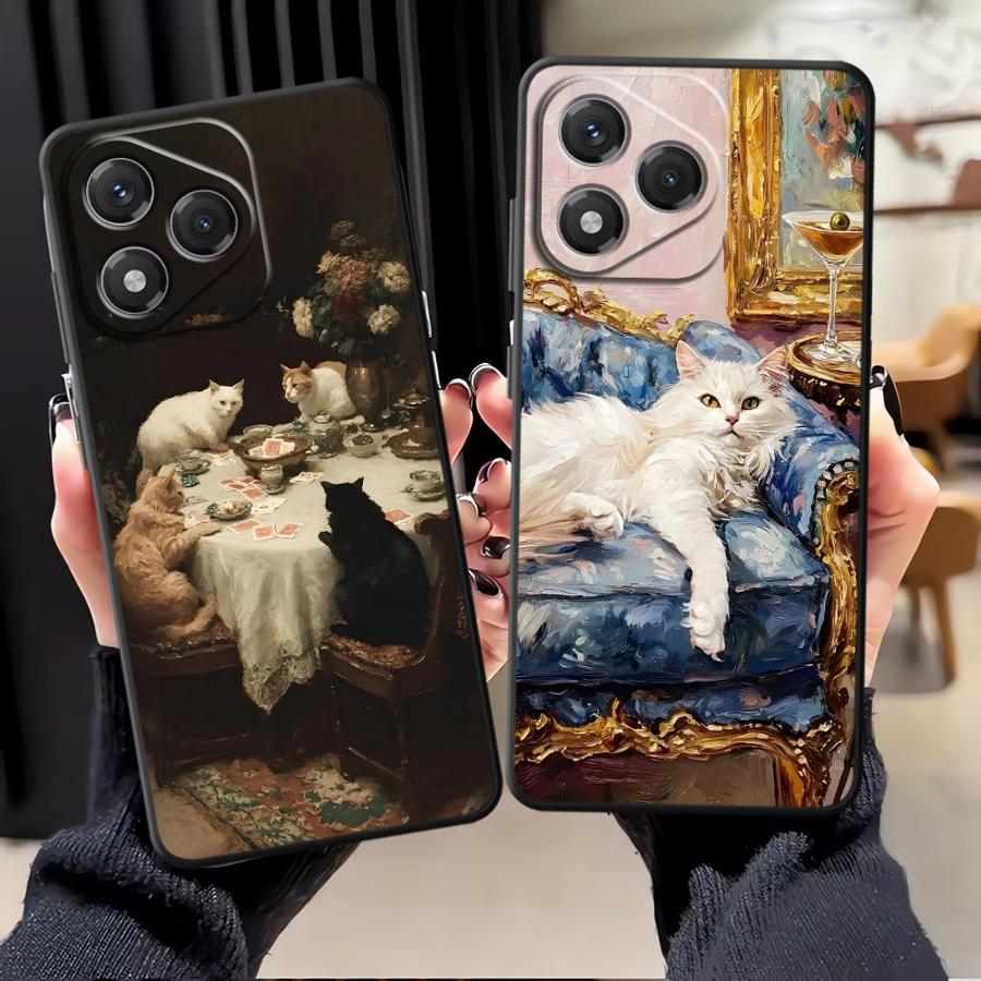 Чехол для Honor 200 400 Lite 8X X5b X8 X6 70 X9a X7 Magic5Lite 90 Funda Чехол для телефона Мультяшный Масляная живопись Кот