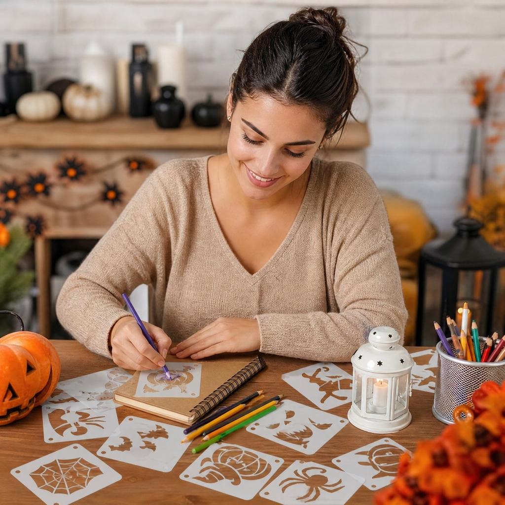 Halloween Drawing Stencils, Hollow Painting Templates for Kids DIY, Wall Spray Stencils for Party Decorating