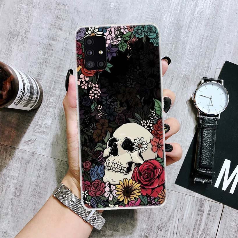 Чехол для телефона с цветочным рисунком в виде сахарного черепа для Samsung Galaxy A12 A22 A32 A42 A52 A72 A51 A71 5G A41 A31 A21 A02S M12 M21 M31 M30S