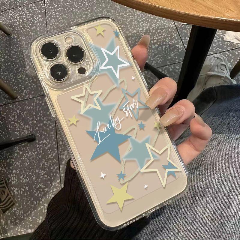 Чехол Lucky Star с пастельным узором в виде звезд для iPhone 17 16 15 14 13 12 11 16E Серии Pro Max Plus Двухслойная защита