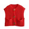 Fashion Women Knit Cardigan Vest Casual Red Sleeveless O-neck Metal Button Sweater Tank Top Lady High Street Knitted Waistcoat