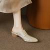 Fashion 2024 New Spring Summer Leather Mules Slippers Med Heel Women Shoes Square Toe Women Pumps Fashion Shoes for Women Ladies Shoes