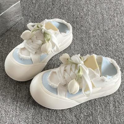 Молочный хуху толстоподошвенный хлеб маленькие белые туфли женские летние тонкие студенческие универсальные два способа носки одна педаль парусиновые кеды