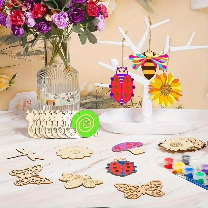 56-Piece "Exquisite Charm" Wooden Butterfly & Flower Paper Cut Set - Blank DIY Painting Crafts, Ideal for Home Decor