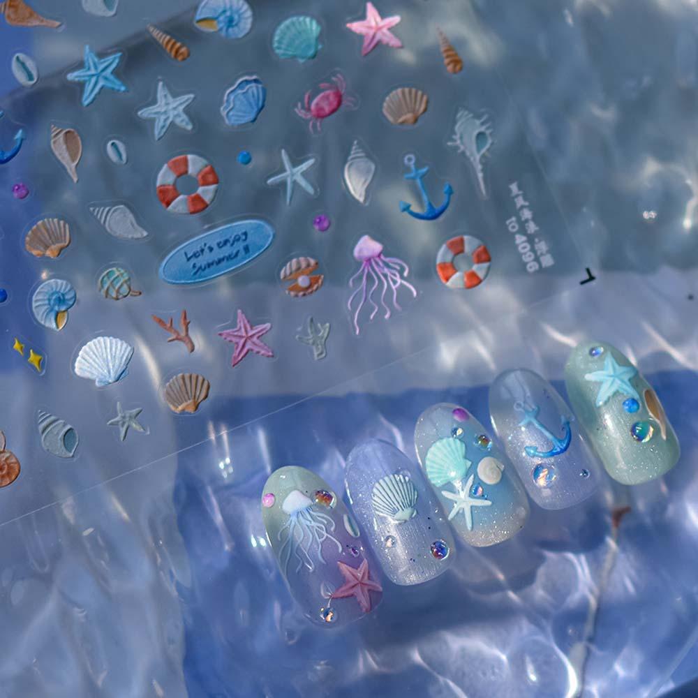 Наклейки для ногтей «Морская звезда» с изображением океана, украшения для ногтей «Синий зеленый океан», желейные наклейки для ногтей «Океан» для женщин и девочек