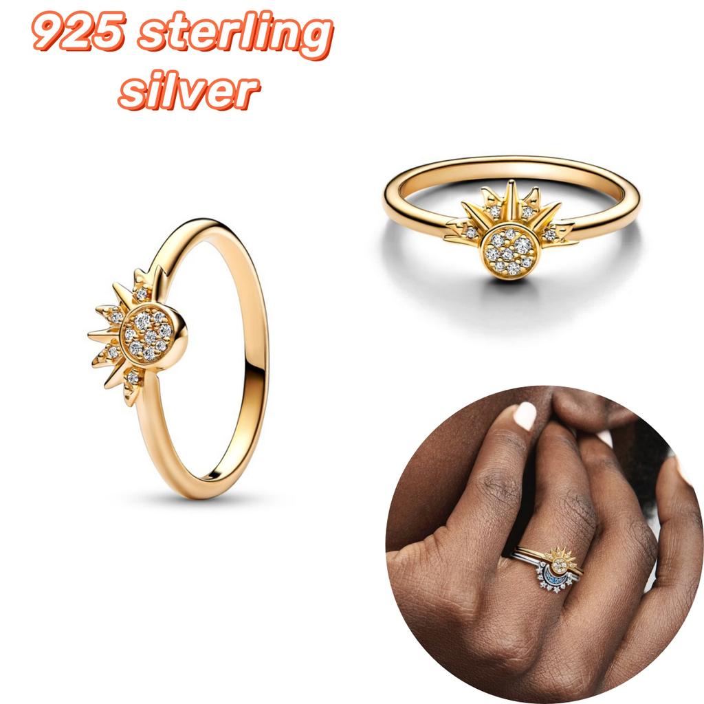 Серебряное кольцо SS925 с искрящимся небесным солнцем, кольца с двойным сердцем для женщин, брендовые ювелирные изделия, подарки
