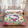 3 шт. Постельное белье с рисунком Hello Kitty и разноцветной ромашкой, 1* Пододеяльник + 2* Наволочки, Постельное белье с принтом, Мягкое и удобное.W034