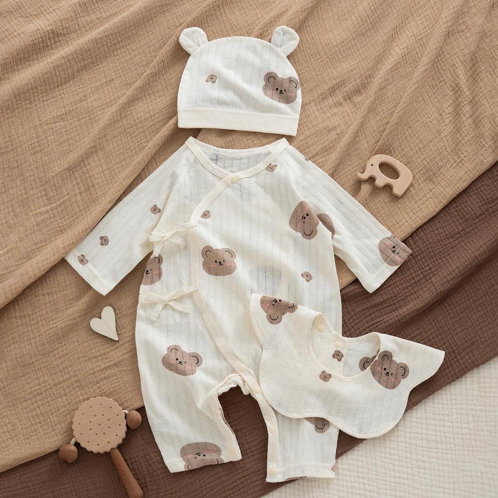 Новорожденный Ультратонкий Хлопковый Комбинезон с Длинным Рукавом и Защитой Животика - Дышащий, Класс А, Идеален для Лета и Помещений с Кондиционером.