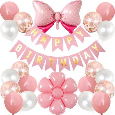 LausatekBalloonBalloon Набор украшений HAPPY Гирлянда Бант Цветочное украшение Сюрприз Юбилей Празднование Милый Розовый