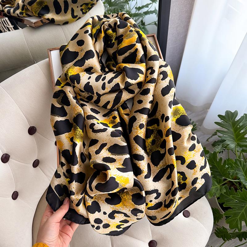 Summer Silk Scarf Female Imitation Silk Printing Long Scarf Lijing Forging Thin Shawl With Decorative Leopard Print Beach Towel